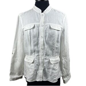 Linen Charter Club Luxury Petite White Coastal Utility Jacket Blazer Size PL